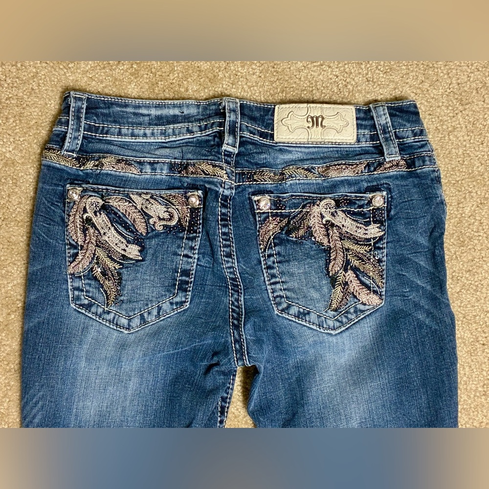 Miss Me vintage boot cut Y2K cross embellished feather pockets jeans 27